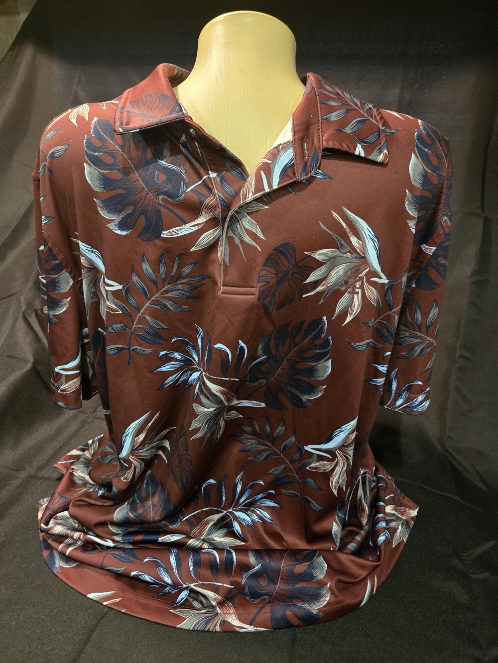 Izod Brown Polo with Blue and Cream Tropical Leaf Print